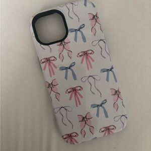 Stylish Pink and Blue Bow Pattern Phone Case Iphone 15